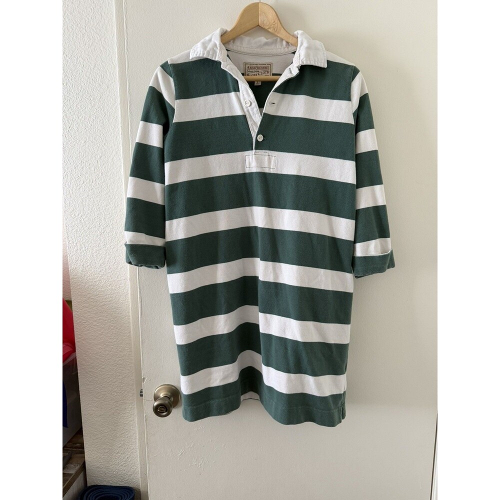 Abercrombie & Fitch Rugby Shirt Dress  Large  Green Striped,  Size L Preppy Y2K